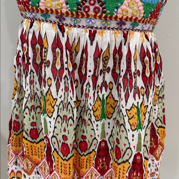 Zara vibrant Multicolor Embroidered boho strappy mini babydoll Dress - Picture 4 of 6